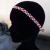 Bijoux en dentelle de frivolité : bandeau Passiflore en fil de coton rose