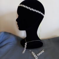 Ensemble bijoux frivolité en passiflore ivoire composé d'un pendentif d'une paire de boucles d'oreilles et d'un bandeau