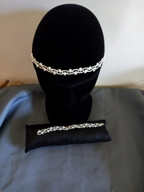 Ensemble bijoux frivolité en passiflore ivoire composé d'un bandeau et d'un bracelet